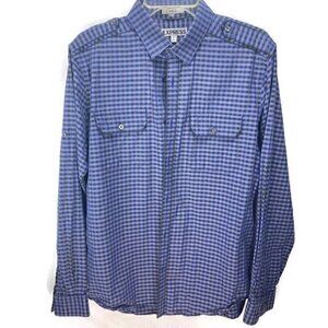 ❄️ Express Men's Long Sleeve Check Button Up Fitted Cargo Shirt (size Large)